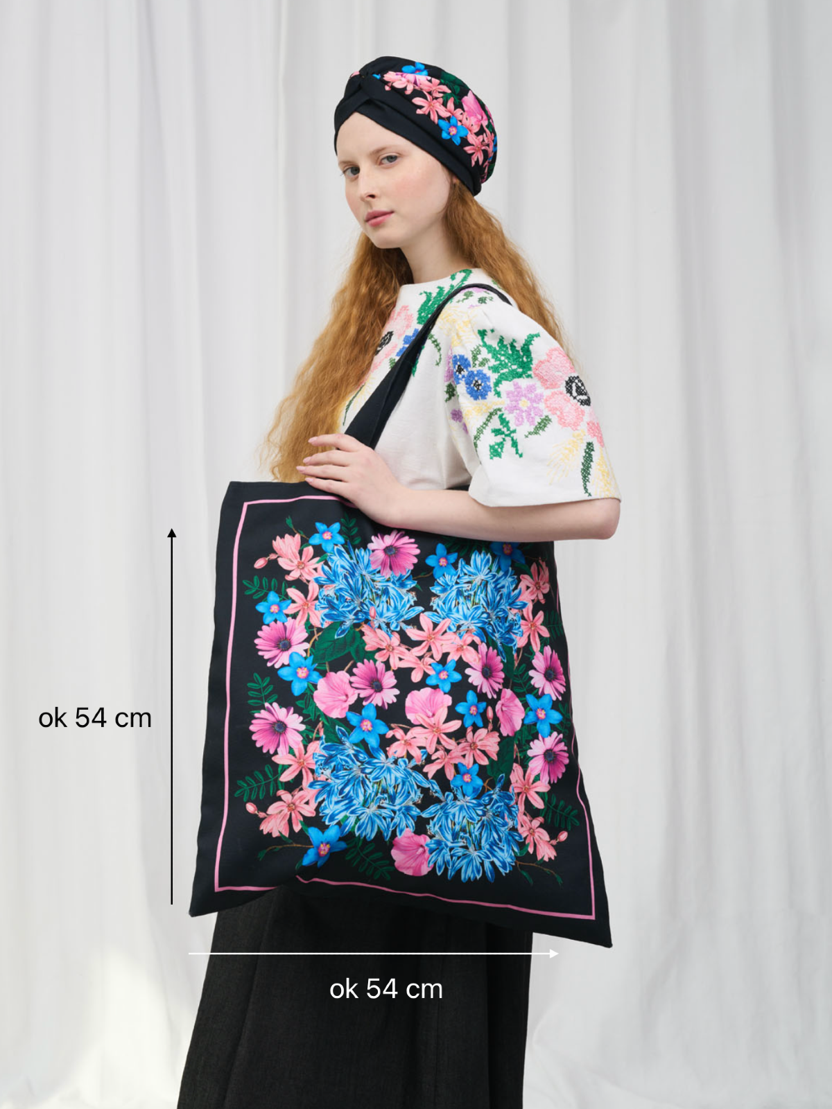 Duża torba shopper w kwiaty i hibiskusy, wymiary.